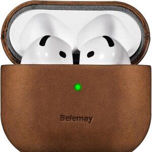 Belemay | Brown Leather Patina AirPods 4 Case NIB